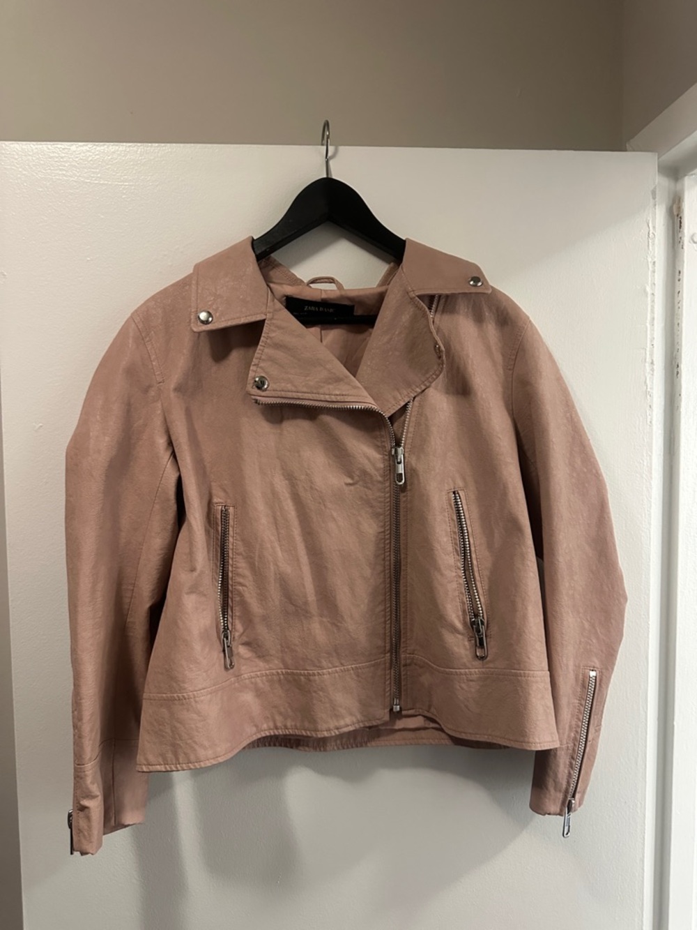 Zara Dusty Rose Leather Moto Jacket